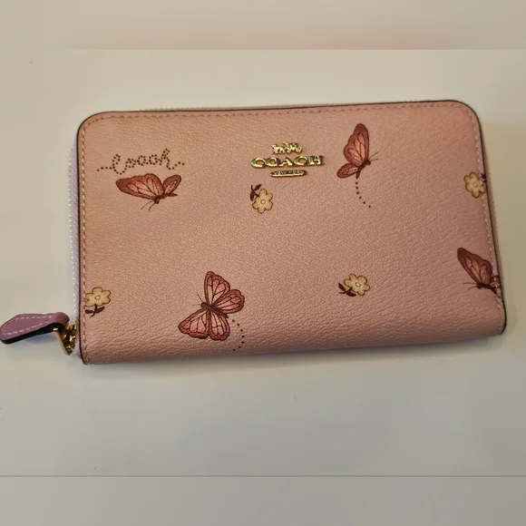 Coach Pink Butterfly Zip Around Wallet - Picture 3 of 9